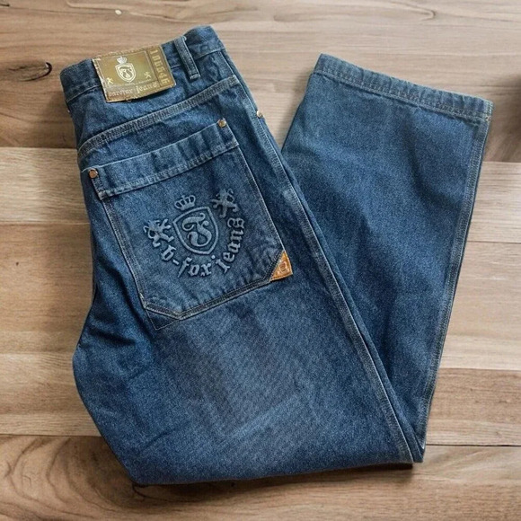 VINTAGE Bare Fox Jeans Mens 34x29 Blue Baggy Loose Skater Y2K Grunge Hip hop